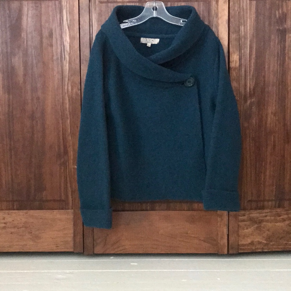 A. Ida wool blend sweater coat in teal